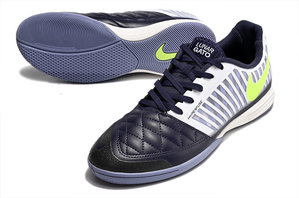 Nike Lunar Gato II IC Indoor Soccer Cleats - White/Navy/Volt