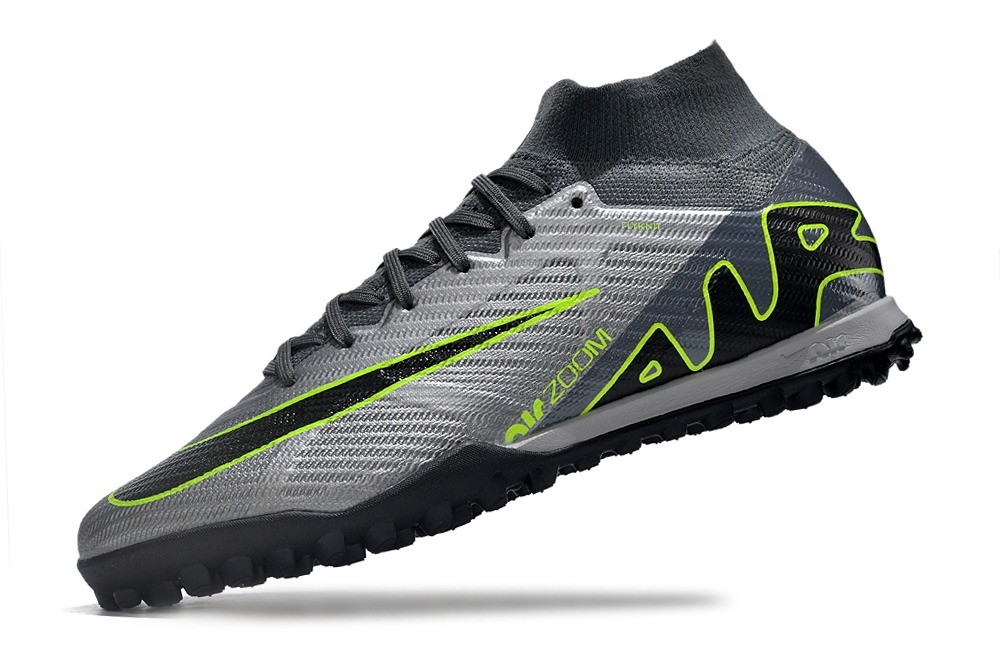 Nike Zoom Mercurial Superfly 9 Elite TF Turf R9 - Chrome/Dark Grey/Black/Green